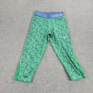 Nike Pro Girls Leggings Lg Blue Green Stay Cool Athletic Training Capri Pants